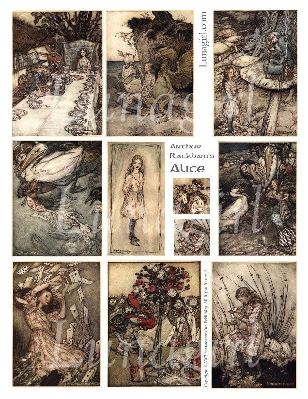 Alice in Wonderland Arthur Rackham Digital Collage Sheet - Lunagirl