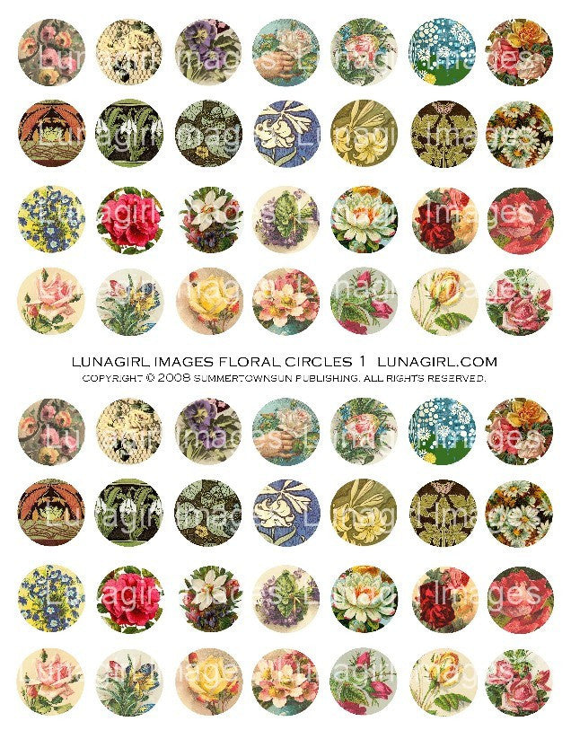 Floral Circles (1") Digital Collage Sheet - Lunagirl