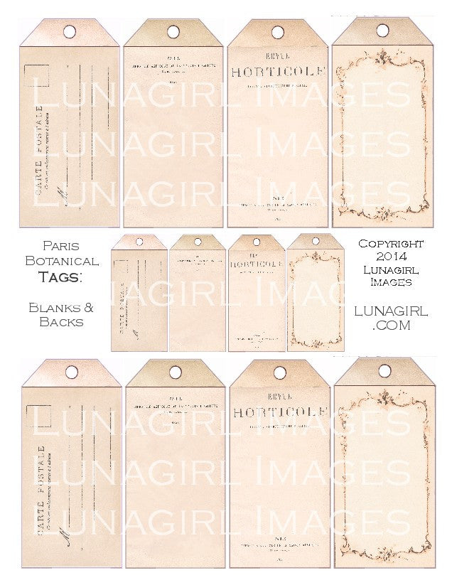 Paris Ephemera Tags Digital Collage Sheet - Lunagirl