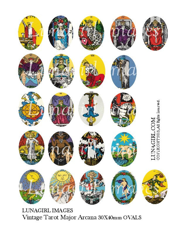 Vintage Tarot Cards Ovals 30 x 40mm Digital Collage Sheet - Lunagirl