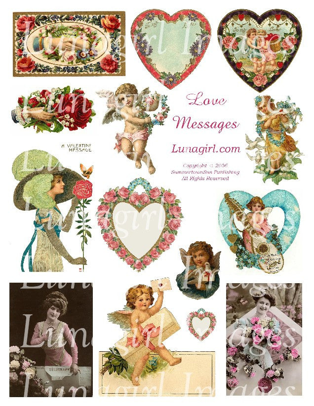 Love Messages Digital Collage Sheet - Lunagirl
