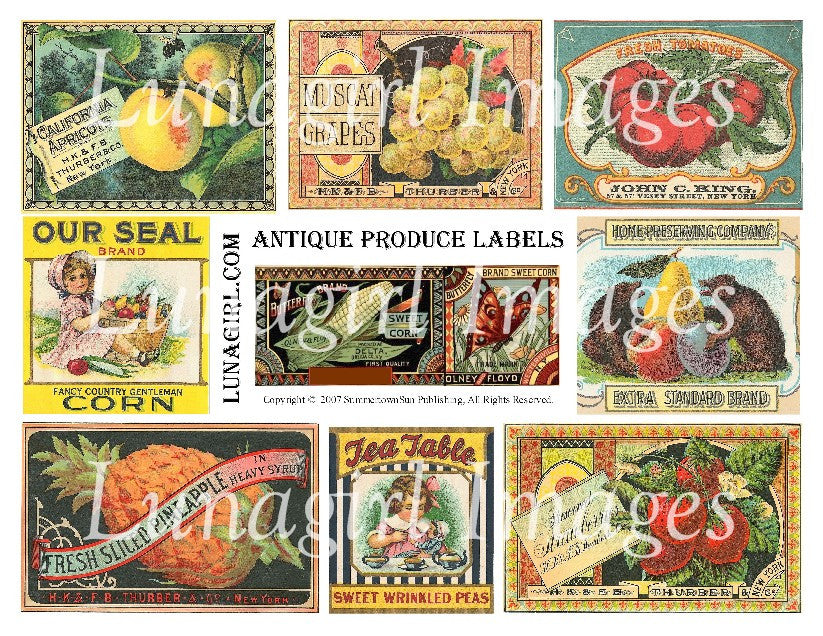 Antique Produce Labels Digital Collage Sheet - Lunagirl