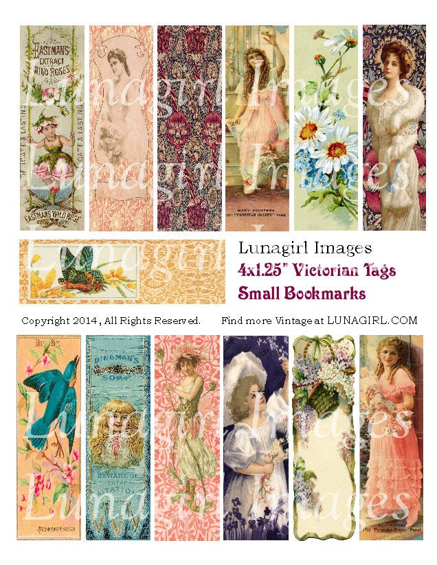 Victorian Tags / Small Bookmarks Digital Collage Sheet - Lunagirl