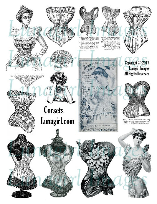 Vintage Corsets Digital Collage Sheet - Lunagirl