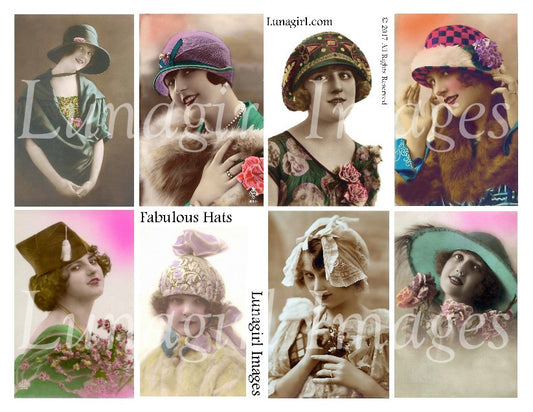 Flappers in Fabulous Hats Digital Collage Sheet - Lunagirl