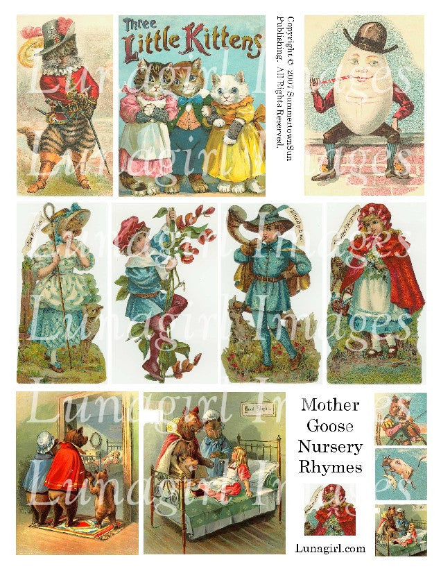 Mother Goose Nursery Rhymes Digital Collage Sheet - Lunagirl