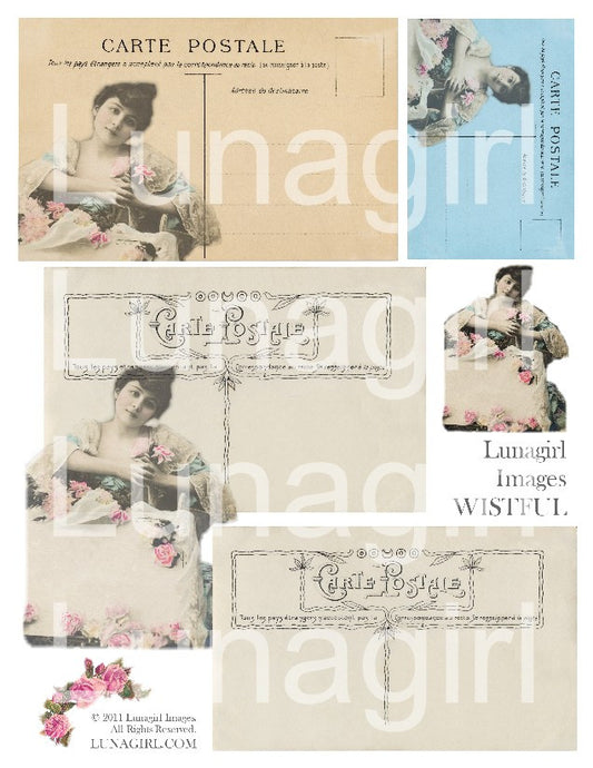 Wistful Postcards Digital Collage Sheet - Lunagirl