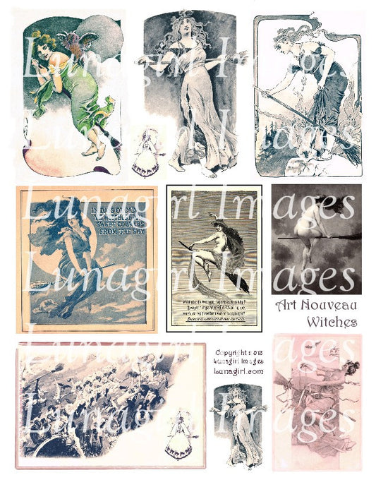 Art Nouveau Witches Digital Collage Sheet - Lunagirl