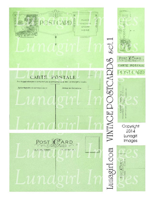 Vintage Postcards Digital Collage Sheet #1 in Spring Green - Lunagirl