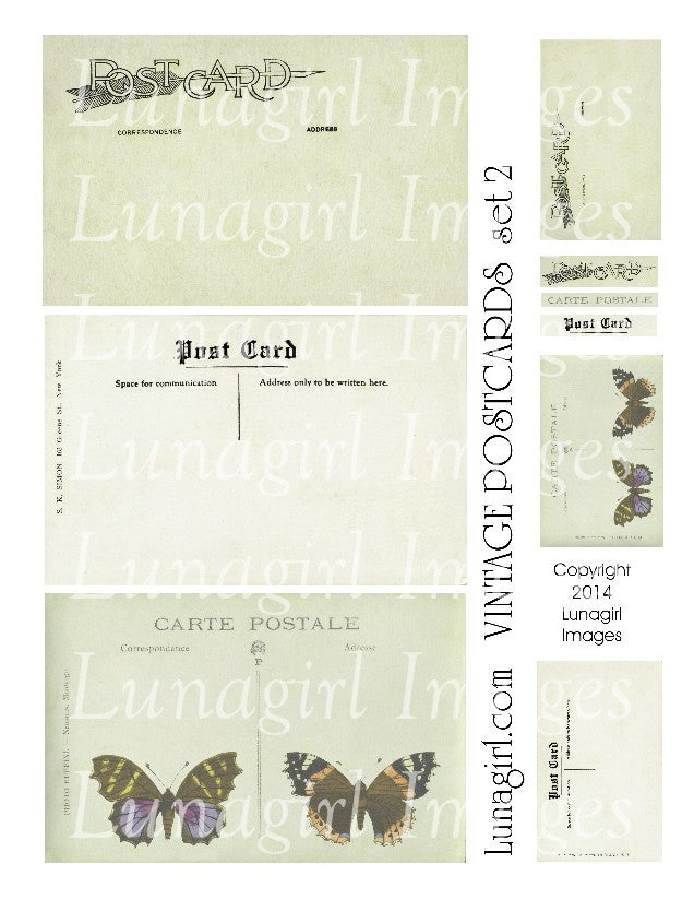 Vintage Postcards Digital Collage Sheet #2 in Garden Green - Lunagirl