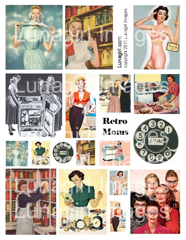 Retro Moms Digital Collage Sheet - Lunagirl