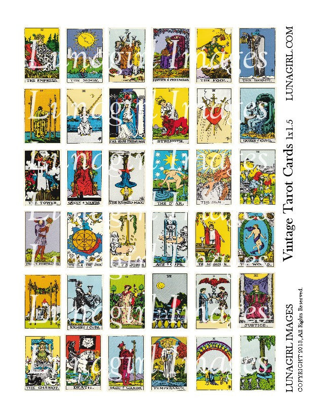 Vintage Tarot Cards 1 x 1.5 Digital Collage Sheet - Lunagirl