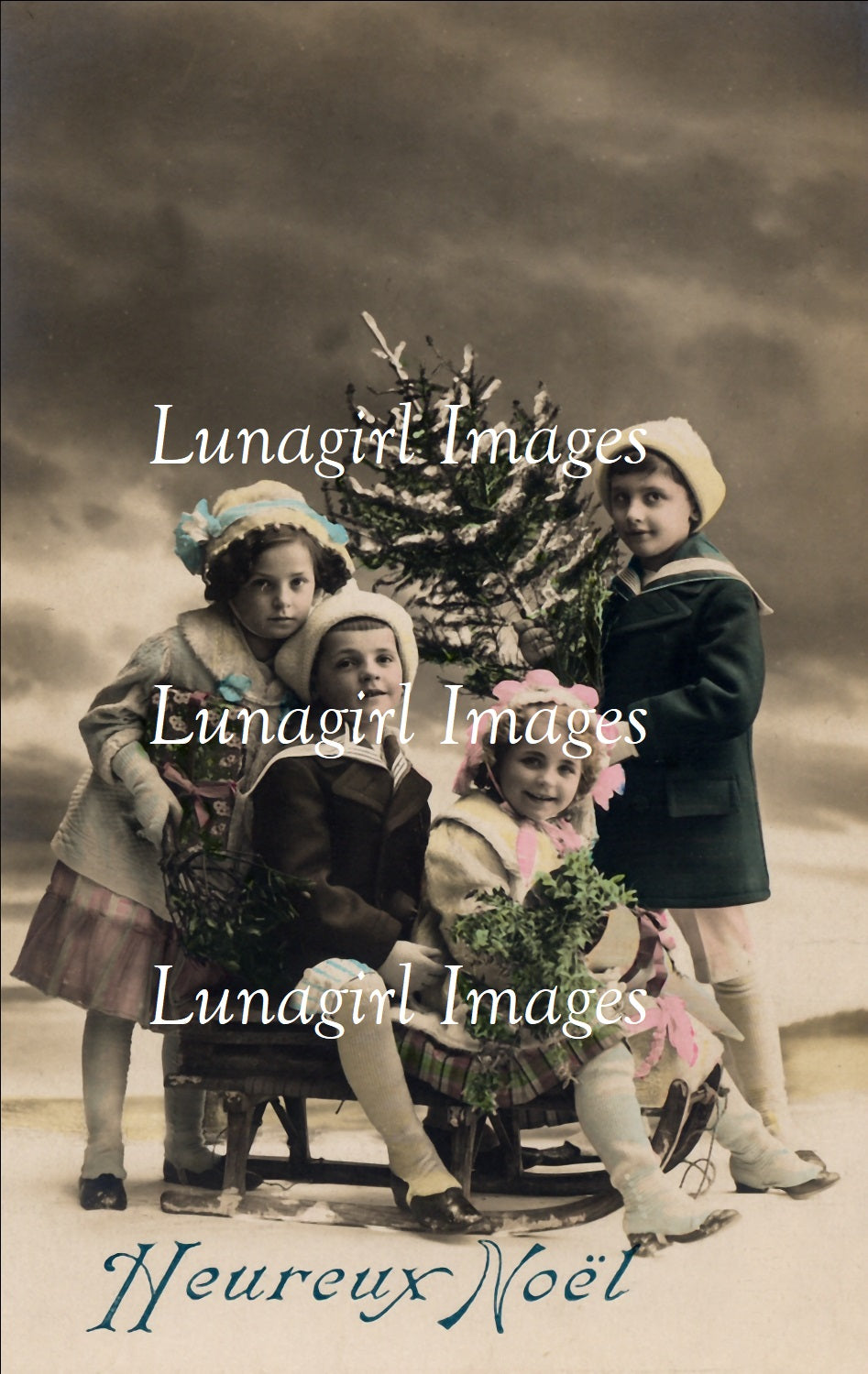 65 Christmas Children Vintage Photo Postcards Download Pack