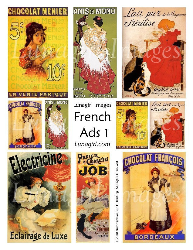 French Ads #1 Digital Collage Sheet - Lunagirl