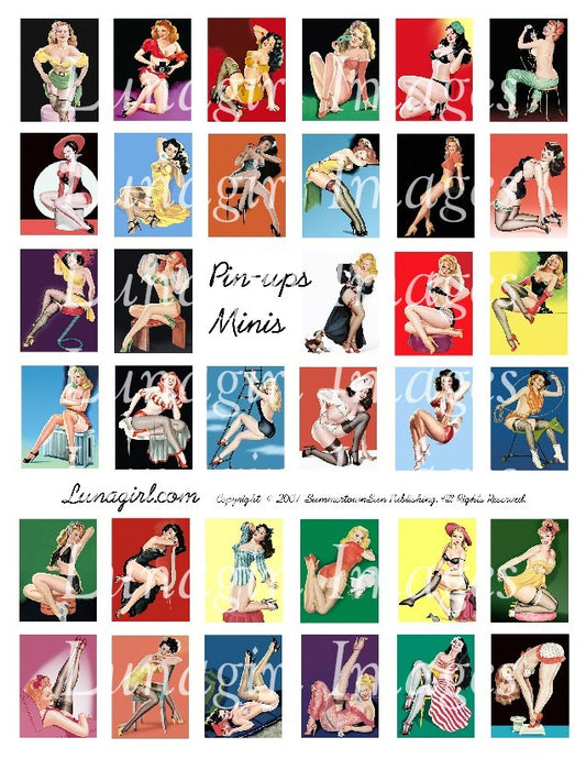 Pin Ups #2 Minis Digital Collage Sheet - Lunagirl