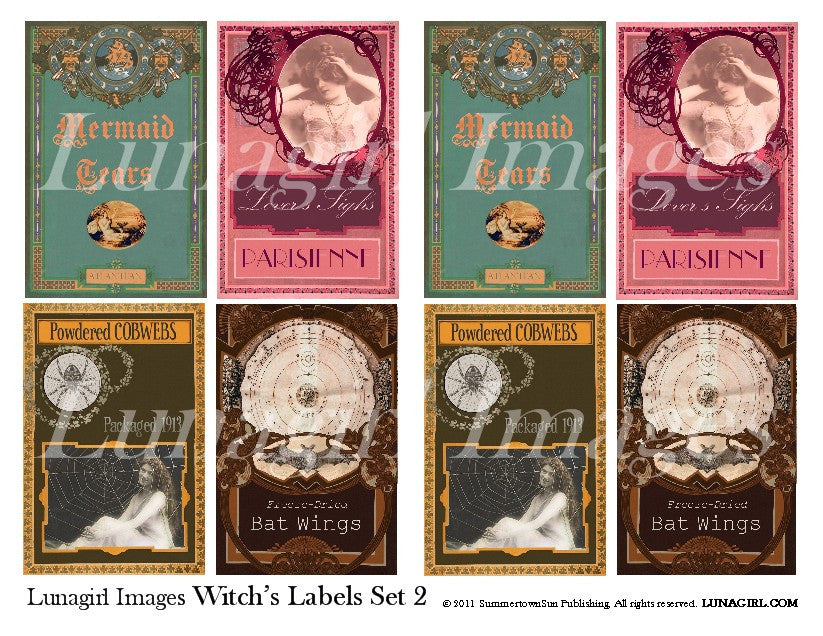 Witch Labels #2 Digital Collage Sheet - Lunagirl