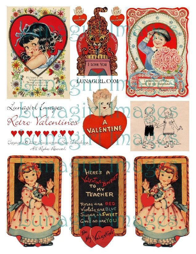 Retro Valentines Digital Collage Sheet - Lunagirl