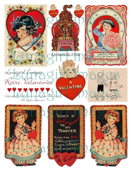 Retro Valentines Digital Collage Sheet - Lunagirl