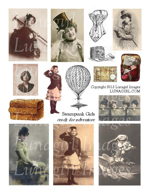 Steampunk Girls: Ready for Adventure Digital Collage Sheet - Lunagirl