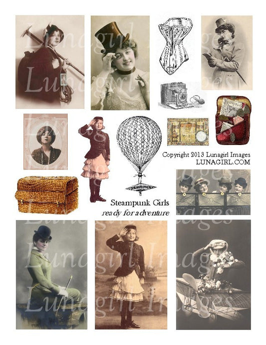 Steampunk Girls: Ready for Adventure Digital Collage Sheet - Lunagirl