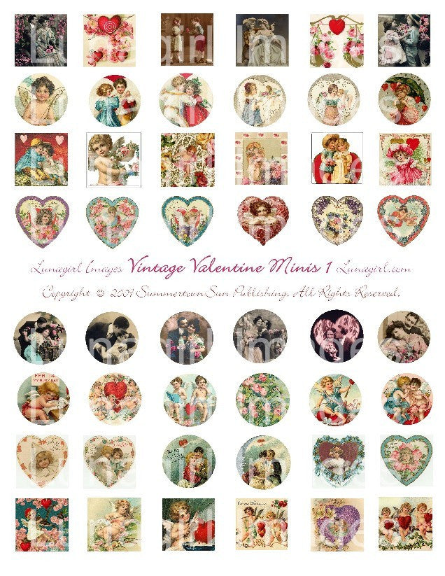 Printable Valentine Stickers, Digital Vintage Valentines Day