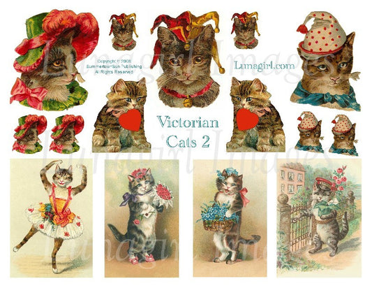 Victorian Cats #2 Digital Collage Sheet - Lunagirl