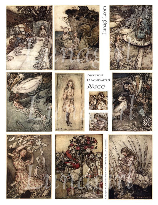Alice in Wonderland Arthur Rackham Digital Collage Sheet - Lunagirl