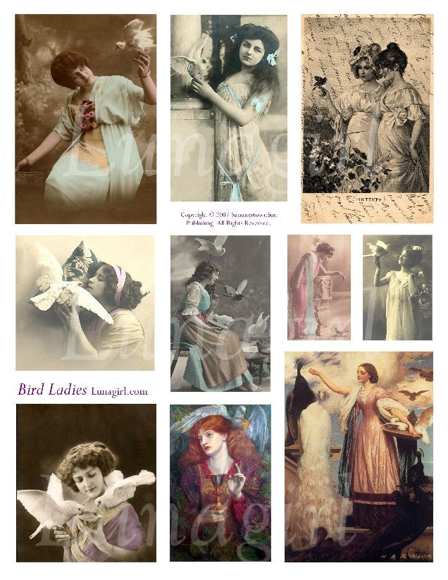 Bird Ladies Digital Collage Sheet - Lunagirl