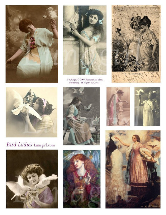 Bird Ladies Digital Collage Sheet - Lunagirl