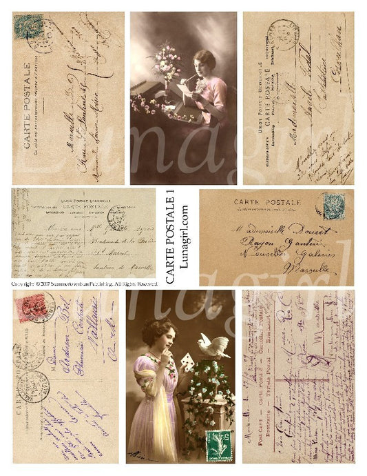 Carte Postale #1 Digital Collage Sheet - Lunagirl