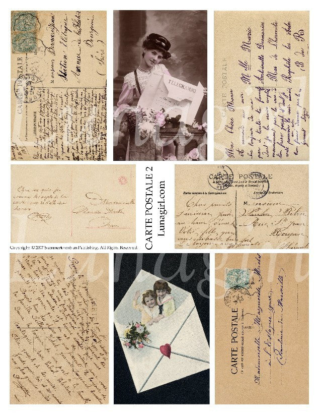 Carte Postale #2 Digital Collage Sheet - Lunagirl