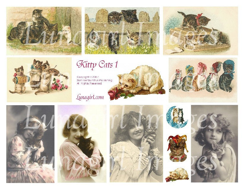 Kitty Cats #1 Digital Collage Sheet - Lunagirl