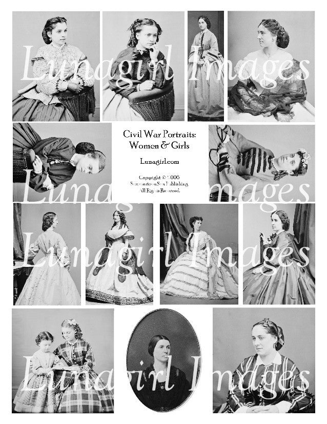 Civil War Portraits Women Girls Digital Collage Sheet - Lunagirl