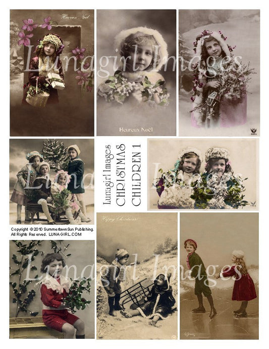 Christmas Children Digital Collage Sheet - Lunagirl