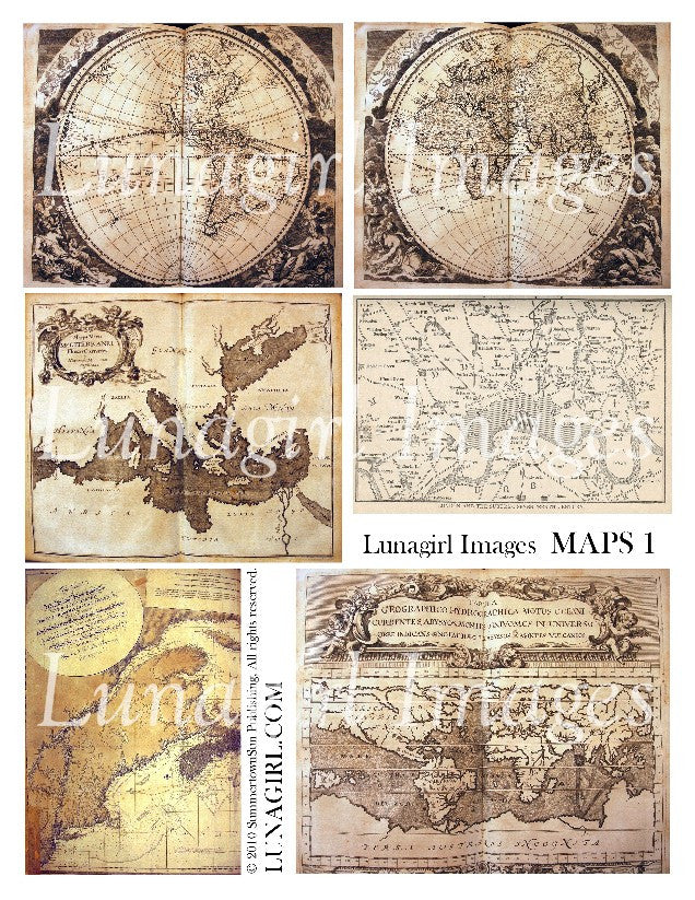 Maps #1 Digital Collage Sheet - Lunagirl