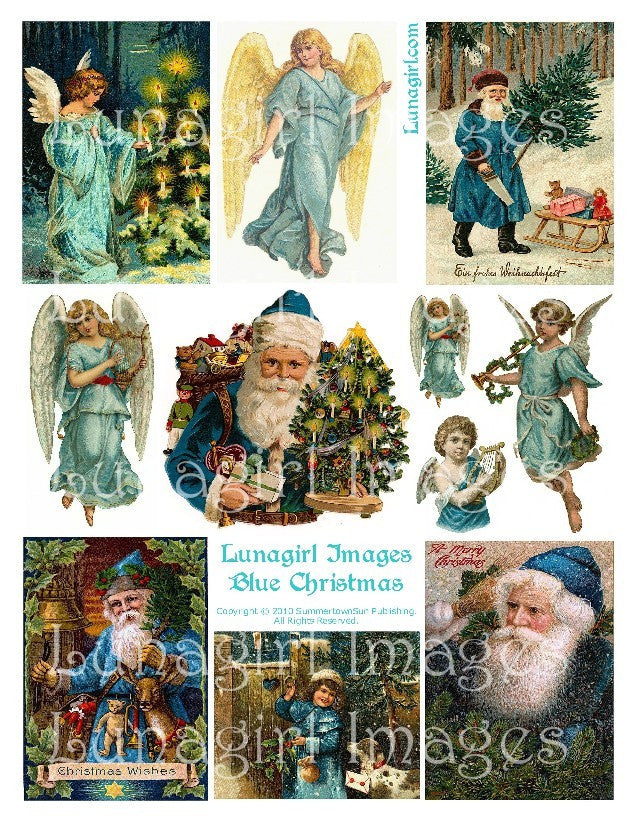 Blue Christmas Digital Collage Sheet - Lunagirl