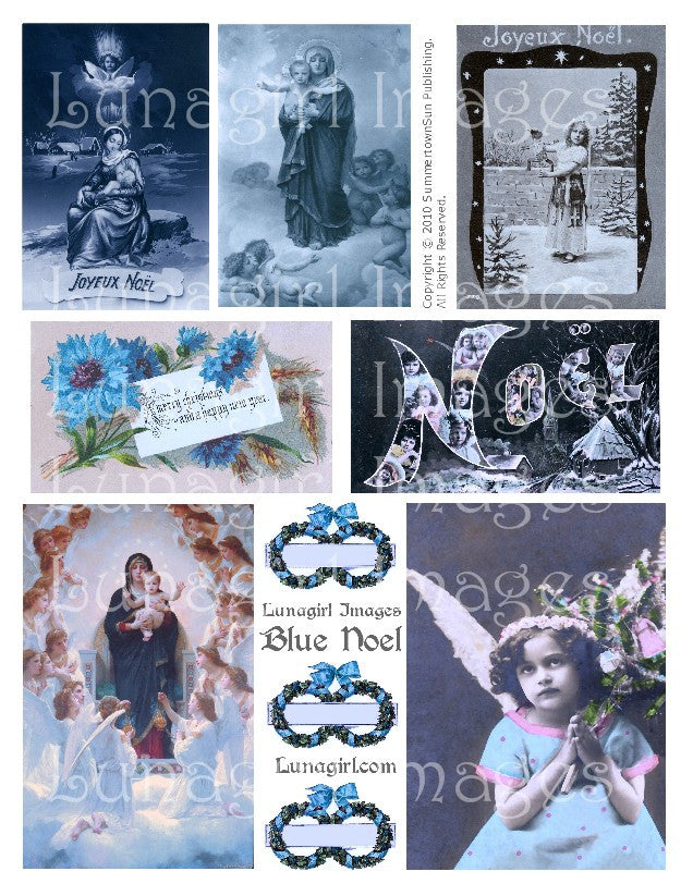 Blue Noel Digital Collage Sheet - Lunagirl