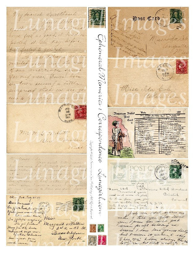 Ephemeral Memories: Correspondence Digital Collage Sheet - Lunagirl