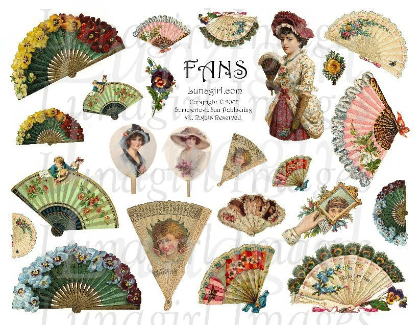 Victorian Fans Digital Collage Sheet - Lunagirl