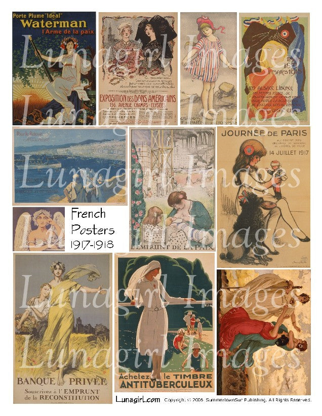 French Posters 1917 1918 Digital Collage Sheet - Lunagirl