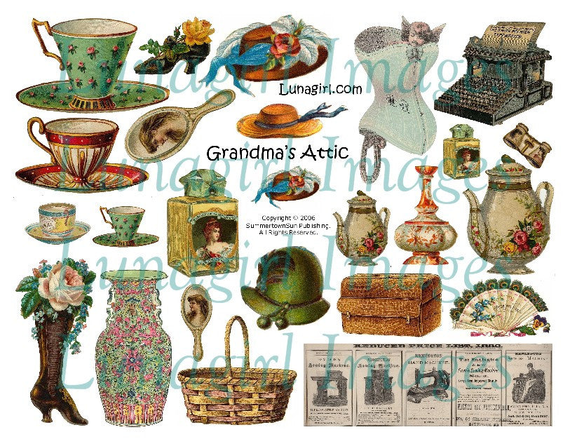 Grandma's Attic Digital Collage Sheet - Lunagirl
