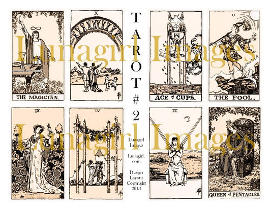 Vintage Tarot Cards #2 Sepia Digital Collage Sheet - Lunagirl