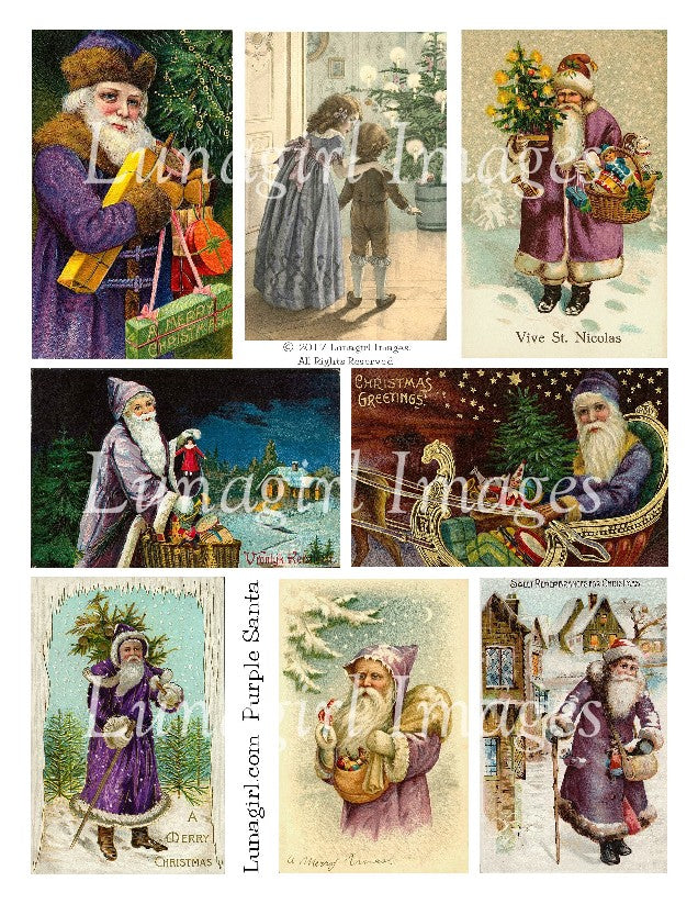 Purple Santas Digital Collage Sheet - Lunagirl