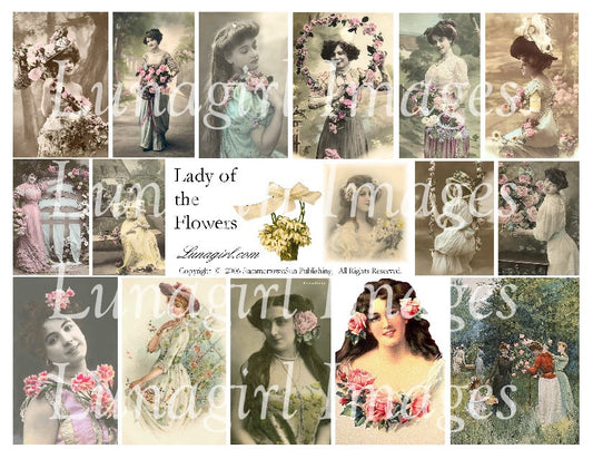 Lady of the Flowers Digital Collage Sheet - Lunagirl