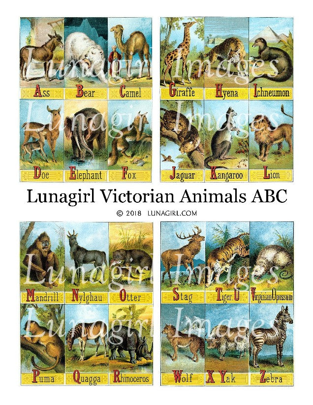 Victorian Animals ABC Digital Collage Sheet - Lunagirl