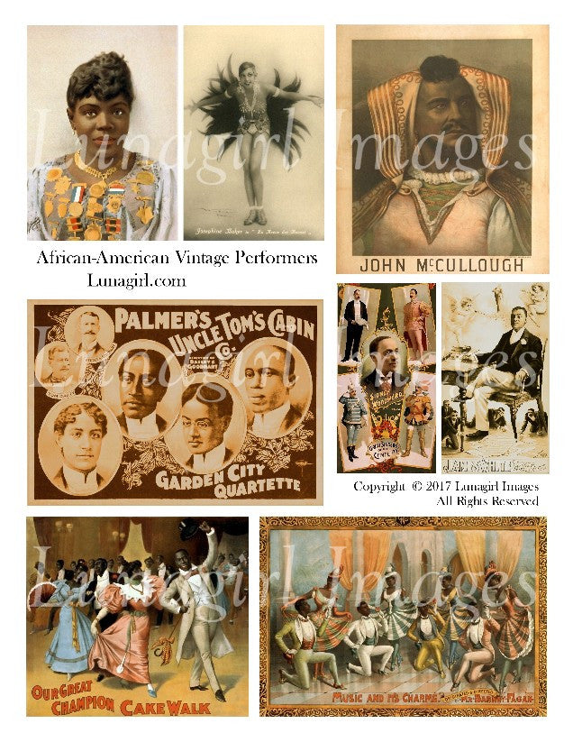 African American Vintage Performers Digital Collage Sheet - Lunagirl