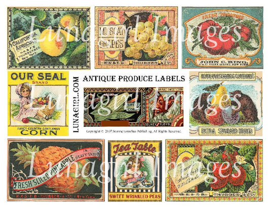 Antique Produce Labels Digital Collage Sheet - Lunagirl