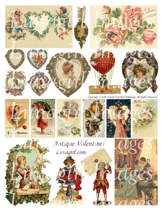 Antique Valentines Digital Collage Sheet - Lunagirl