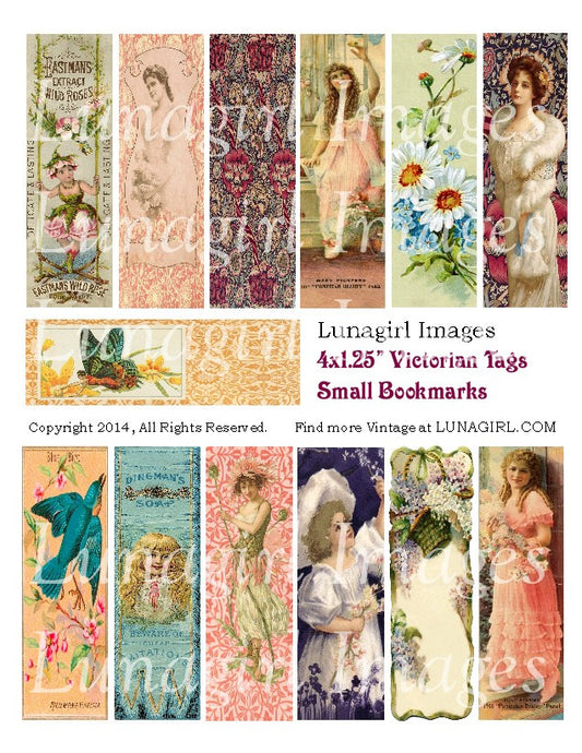Victorian Tags / Small Bookmarks Digital Collage Sheet - Lunagirl