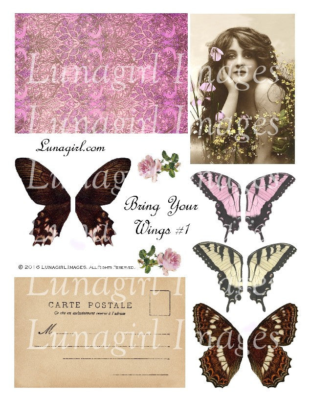 Bring Your Wings Pink Digital Collage Sheet - Lunagirl